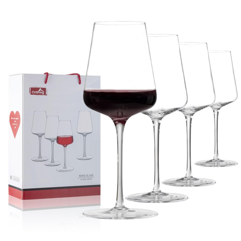 CnSneg Wine Glasses Set of 4, Premium Crystal Wine Glasses 13.5OZ for Red and White, Hand Blown Wine Glass, Unique Wedding Gift