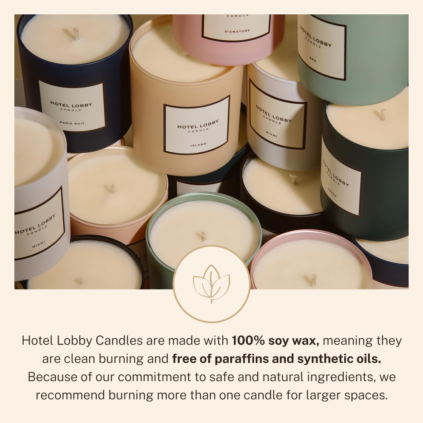 Hotel Lobby Candle Spa – Luxury Hand-Poured 9.75oz 100% Soy Wax with Eucalyptus, Water Mint, Sage, Jasmine, and Amber – Paraffin-Free, Infused with Essential Oils, 65-Hour Clean Non-Toxic Burn