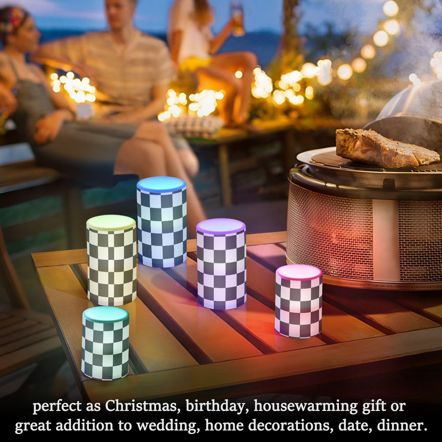 ALAZA Black White Checkered Flameless Candles Flickering LED Candles with Remote Timer Battery Operated Pillar Candles Set of 2 for Dinner Holiday Decor