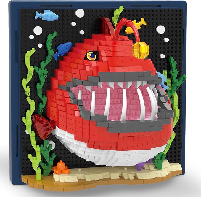 Angler Fish Animal 3D Wall Art Micro Mini Building Blocks Set Unique Home Wall Decor or Table Display No Compatible with Lego Ideal Gift Toy for Adults &amp Boys Girls 14+ (1626 PCS)