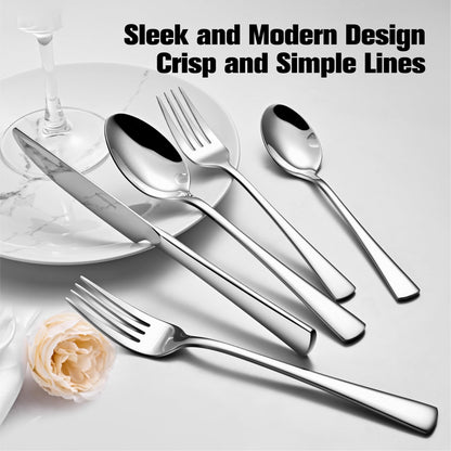 KINGSTONE 18/10 Stainless Steel Flatware, 20-Piece Forged Silverware Set for 4, Mirror Polished Cutlery Set Dishwaher Safe for Home, Restaurant, Wedding, Party