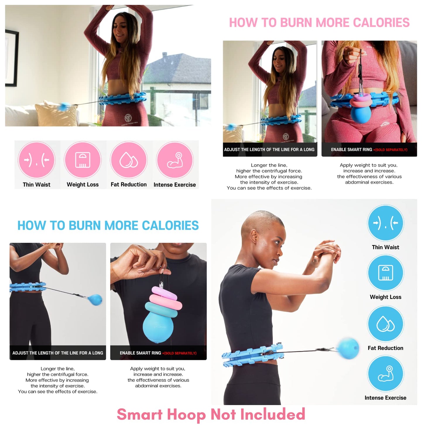 PINK VARIATIONS Smart Exercise Rings - Hoop Extra Weight - Hand Exerciser - Pilates Ring - Grip Strength Trainer - Compatible with Smart Weighted Hoop - Ideal for Fitness, Rehabilitation, Yoga