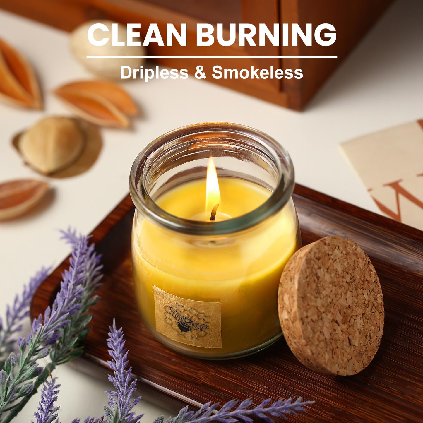 Conelist Beeswax Candle in Glass Jar, 100% Pure Beeswax Candle Organic Long Burning Yellow Bees Wax Bridesmaid Gift for Bridal Shower Bachelorette Party(8.5oz)