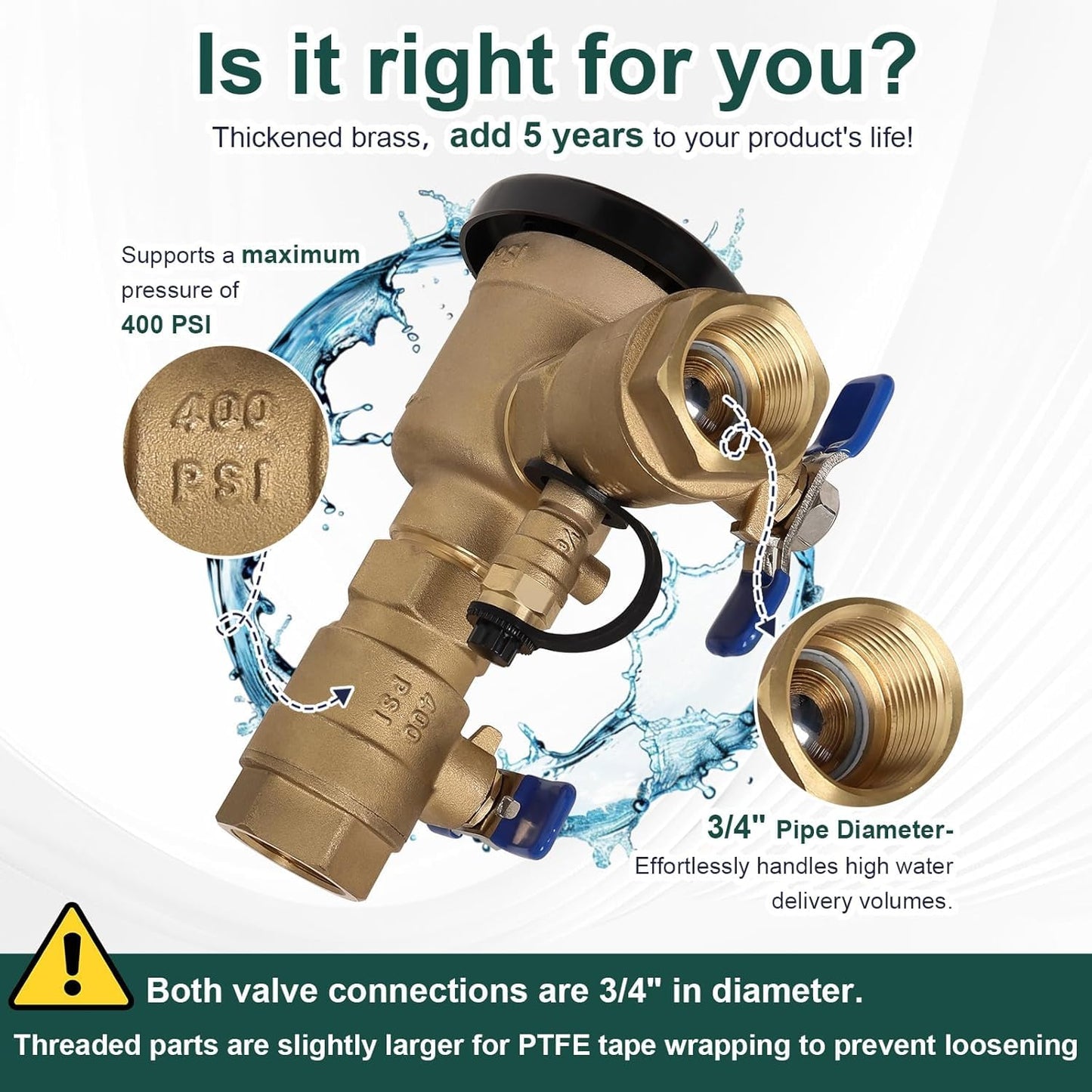 【UPC® Certified】1" Brass Pressure Vacuum Breaker with Repair Kit, Max 400PSI Sprinkler Backflow Preventer for Non-Potable Systems Like Irrigation & Industry