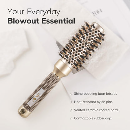 Round Brush for Blow Drying, Nano Thermal Ceramic & Ionic Tech Hair Brush with Boar Bristles, Professional Round Barrel Brush for Styling, Curling & Straightening by Sndyi (2.9 Inch, Barrel 1.7 Inch)
