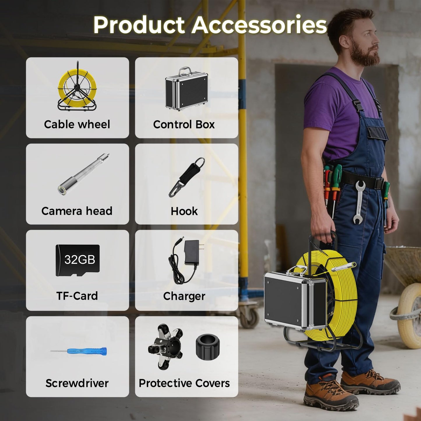 Sewer Camera 100ft, Drain Camera with 10'' IPS DVR, 1080P HD Pipeline Inspection Camera with 23mm Sapphire Lens, 5X Zoom, Meter Counter, Sewer Inspection Camera, Pipe Camera with 7mm Cable & 32G Card