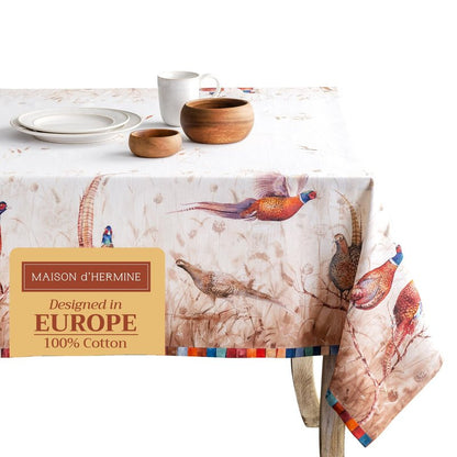 Maison d' Hermine Table Cloth Rectangle Table 100% Cotton 60 x 90 Inches Fall Tablecloth Reusable Everyday Use for Thanksgiving Christmas Decorations Dining Farmhouse Party (Faisan D'Automne)