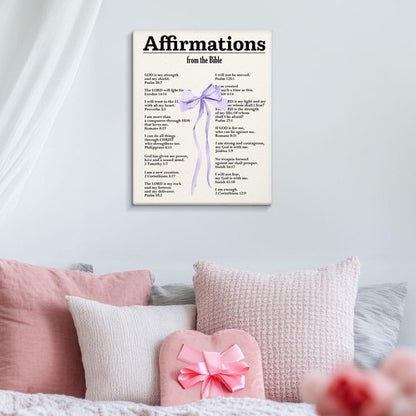 Coquette Bible Verses Wall Art | Framed Christian Canvas Decor with Purple Bow - 14x11 Inch