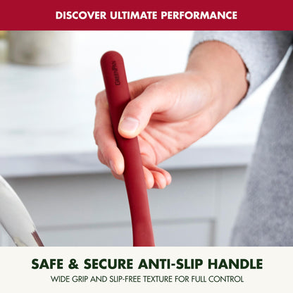 GreenPan Silicone Fish Turner Spatula, Slotted Cooking Kitchen Utensil, Flexible Rubber Nonstick Cookware, Rigid Steel Core, Heat-Resistant, Anti-Slip Handle, BPA-Free, Dishwasher Safe, Red