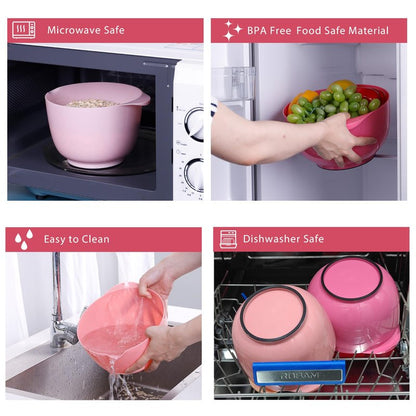 BoxedHome Classic Mixing Bowl Set, BPA Free Plastic, Microwave and Dishwasher Safe (Set of 4, Pink), 4.5 quarts