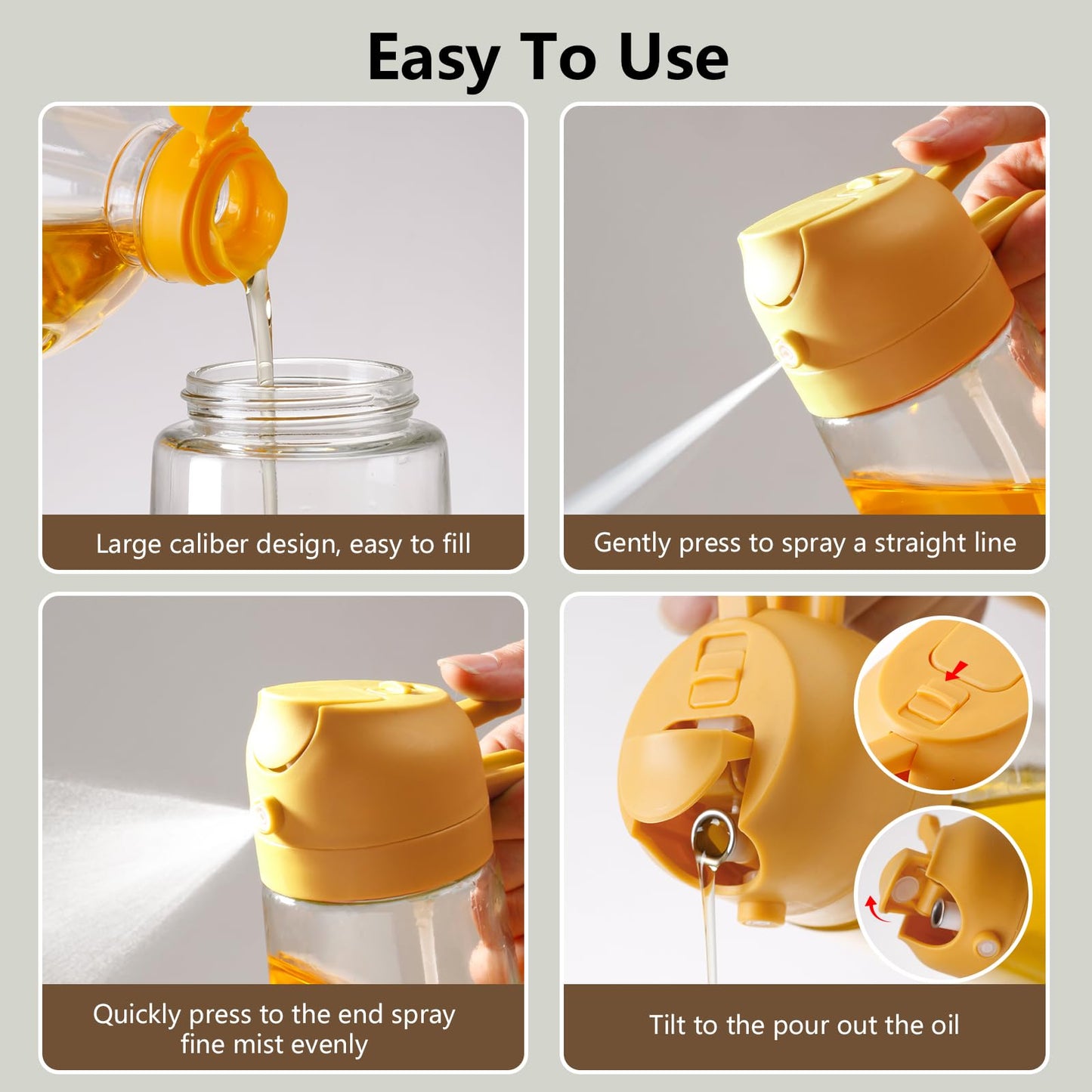 Olive Oil Sprayer for Cooking, 470ml 2 In 1 Glass Oil Dispenser/Pour Bottle, Kitchen Accessories, Kitchen Gadgets for Air Fryer, Salad, BBQ (Black)
