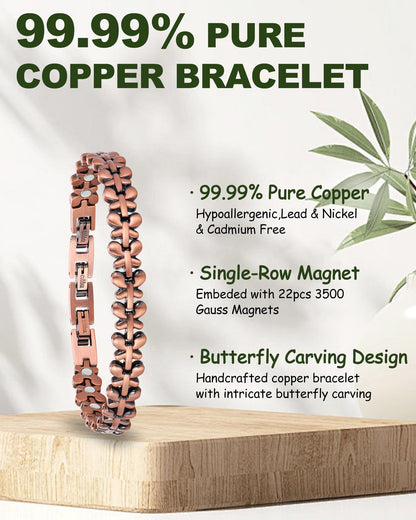 MagEnergy Copper Bracelet for Women, 99.99% Pure Solid Copper Bracelet with 3500 Gauss Magnetic, Adjustable, Jewelry Gift (Copper-Butterfly+Ring/B)
