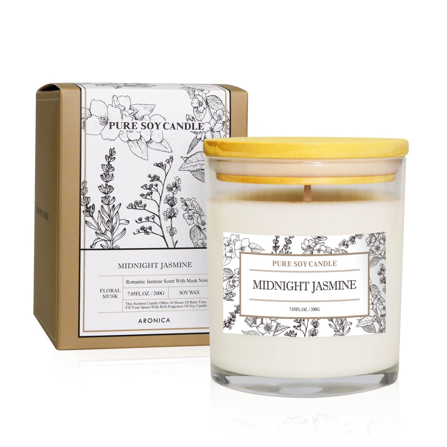Aronica Jasmine & Magnolia Scented Soy Candles - White Floral Candle Gift for Women, Spring & More