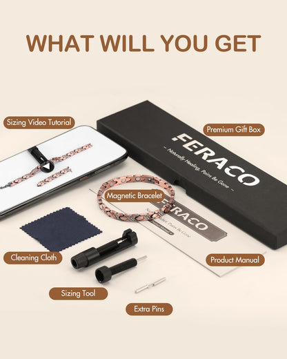 Feraco Pure Copper Bracelets for Women, Ultra Strength Magnetic Bracelet with 3500 Gauss Magnets & Sparkling Cubic Zirconia, Adjustable, Infinite Symbol