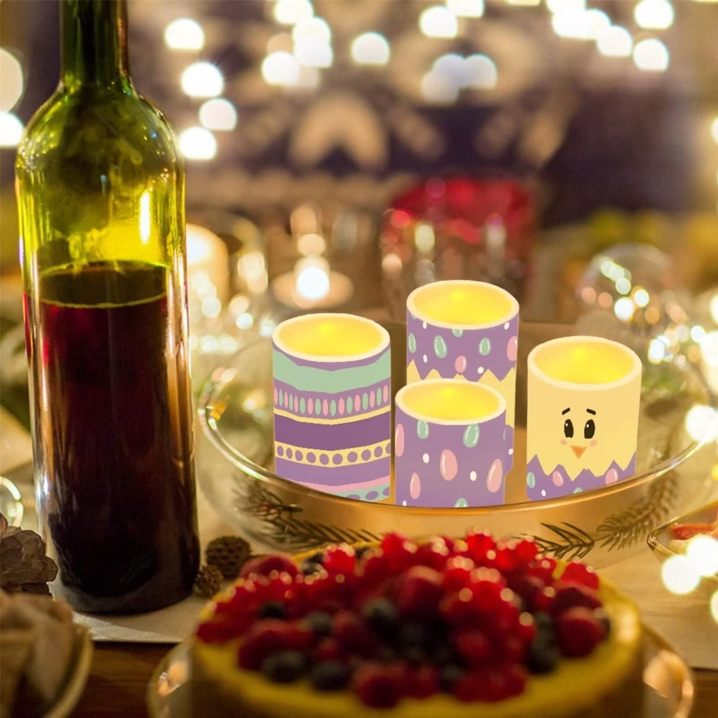Cozeyat Multi Color Candles 4 Packs,Cute Egg Design Flameless LED Tealights with Remote and Timer,Plastic Realistic Wax Pillar Electric Votive Tea Lights Multi Color,Happy Easter Day Gifts