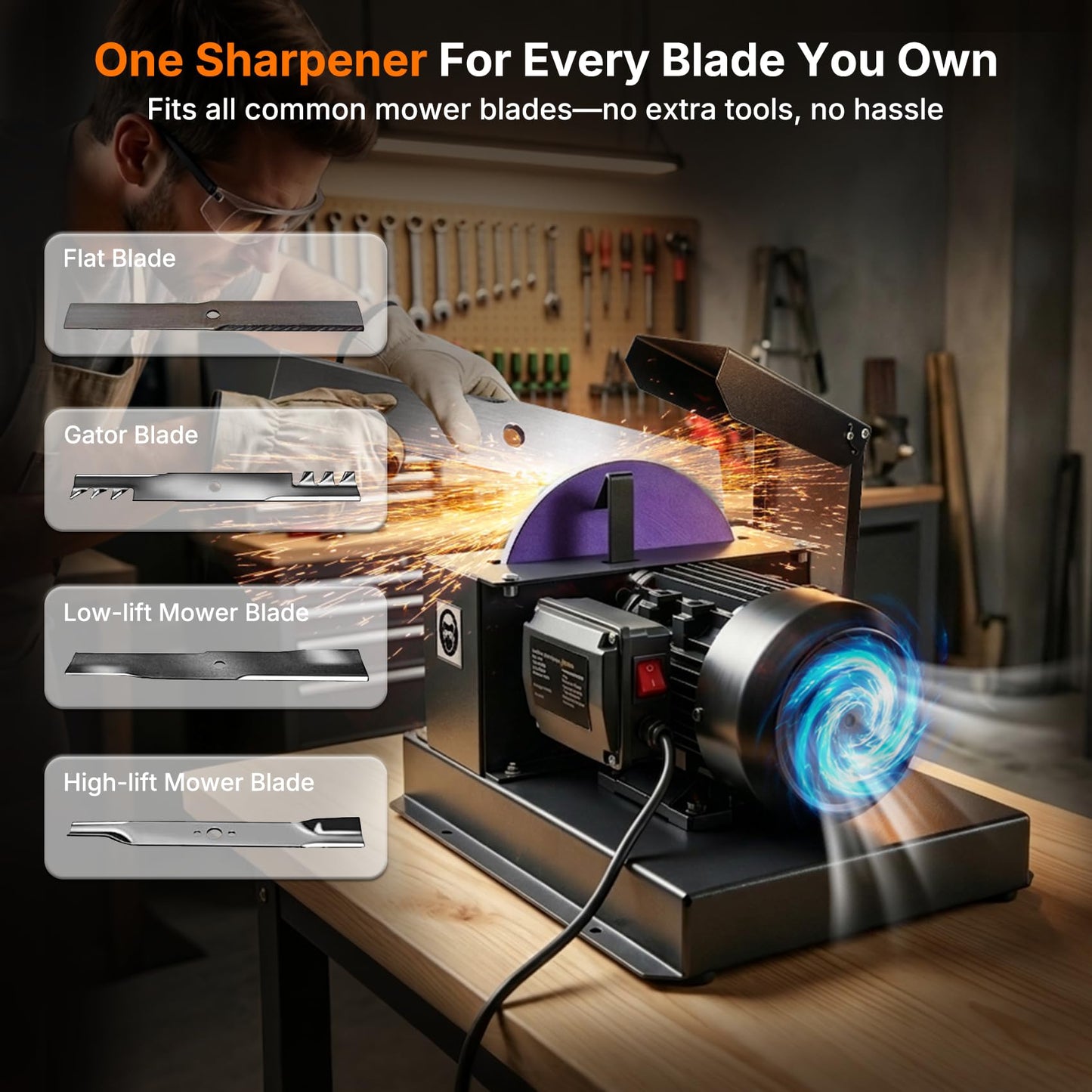Merry Loop Lawn Mower Blade Sharpener, 1HP 750W Lawnmower Blade Grinder with 9-inch Ceramic Grinding Wheel, Powerful Bench Mower Sharpening Machine for High/Low Lift Blades, Gator Blades, Flat Blades