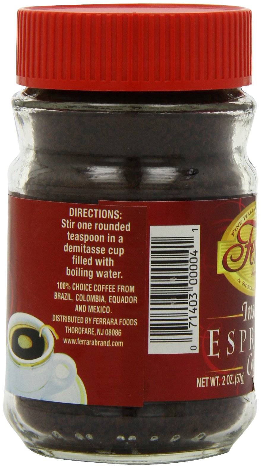 Ferrara Instant Espresso Coffee, 2-Ounce Glass Jars (Pack of 6)