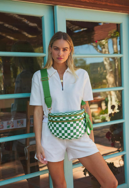 Spacious Checkered Nylon Crossbody Bag Bum Bag Checkered Handbags Wallets for Women
