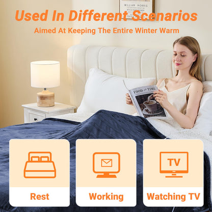 Electric Blanket Heated Throw, Soft Flannel Heating Blanket with 8 Hours Auto Off 10 Fast Heating Levels Machine Washable Sherpa Heated Blanket with Overheating Protection