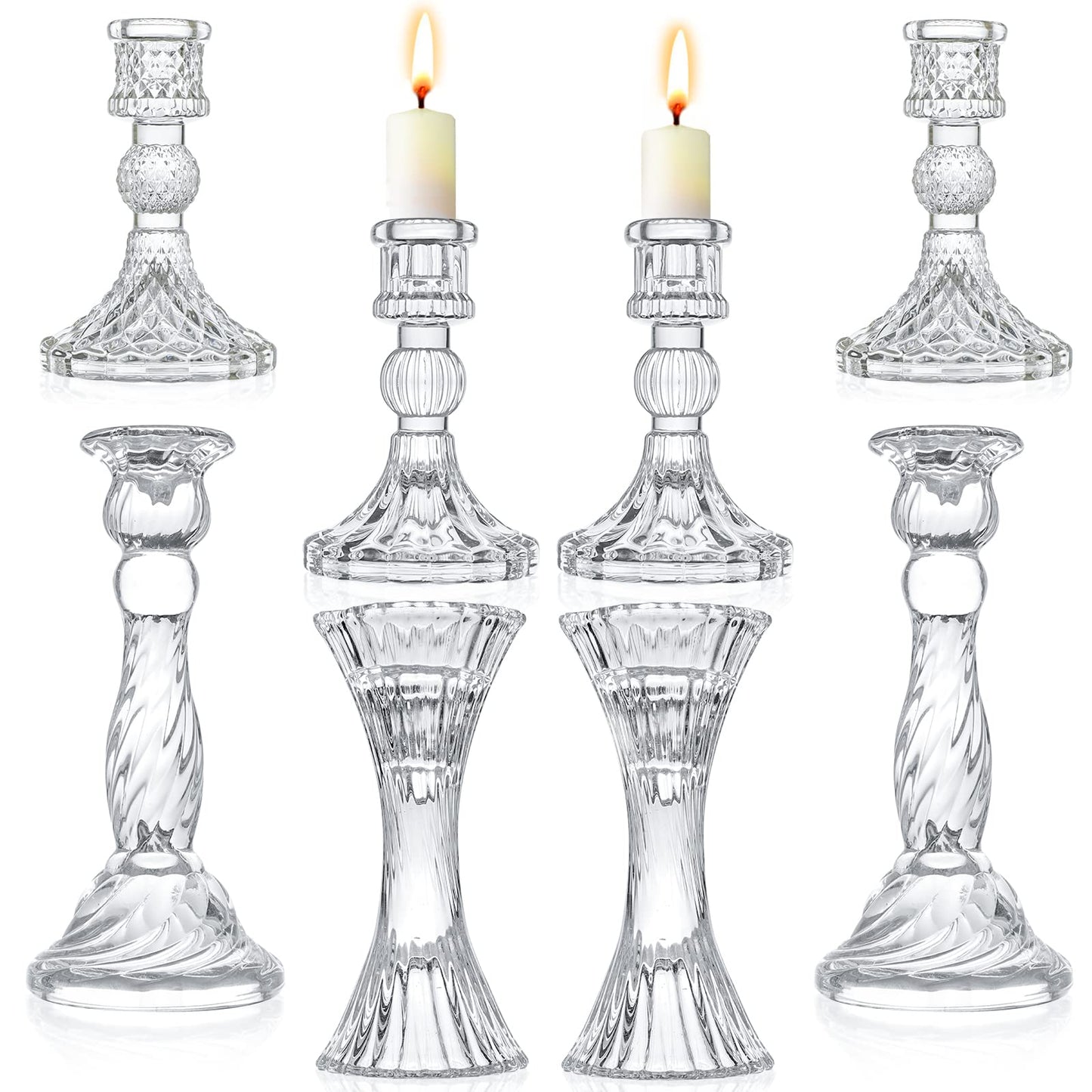 Glass Candlestick Holders - Set of 8 Clear Taper Candlestick Glasses,Crystal Candle,for All Formal Events,Candlelight Dinner,Wedding, Dinning, Party,Home Decoration
