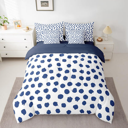 Erosebridal Boys Dots Bed in A Bag 7 Pcs Twin Size Polka Geometric Bed Set for Kids Men Brush Stroke Boho White Navy Blue Comforter Set Lightweight Sheet Set
