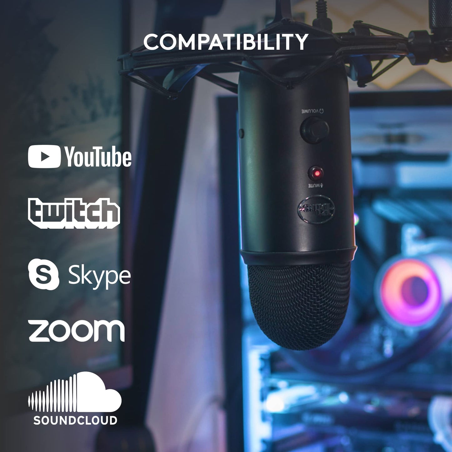 Logitech Creators Blue Yeti USB Microphone for Gaming, Streaming, Podcast, YouTube, Discord, PC, Studio Sound, Plug & Play-Blackout