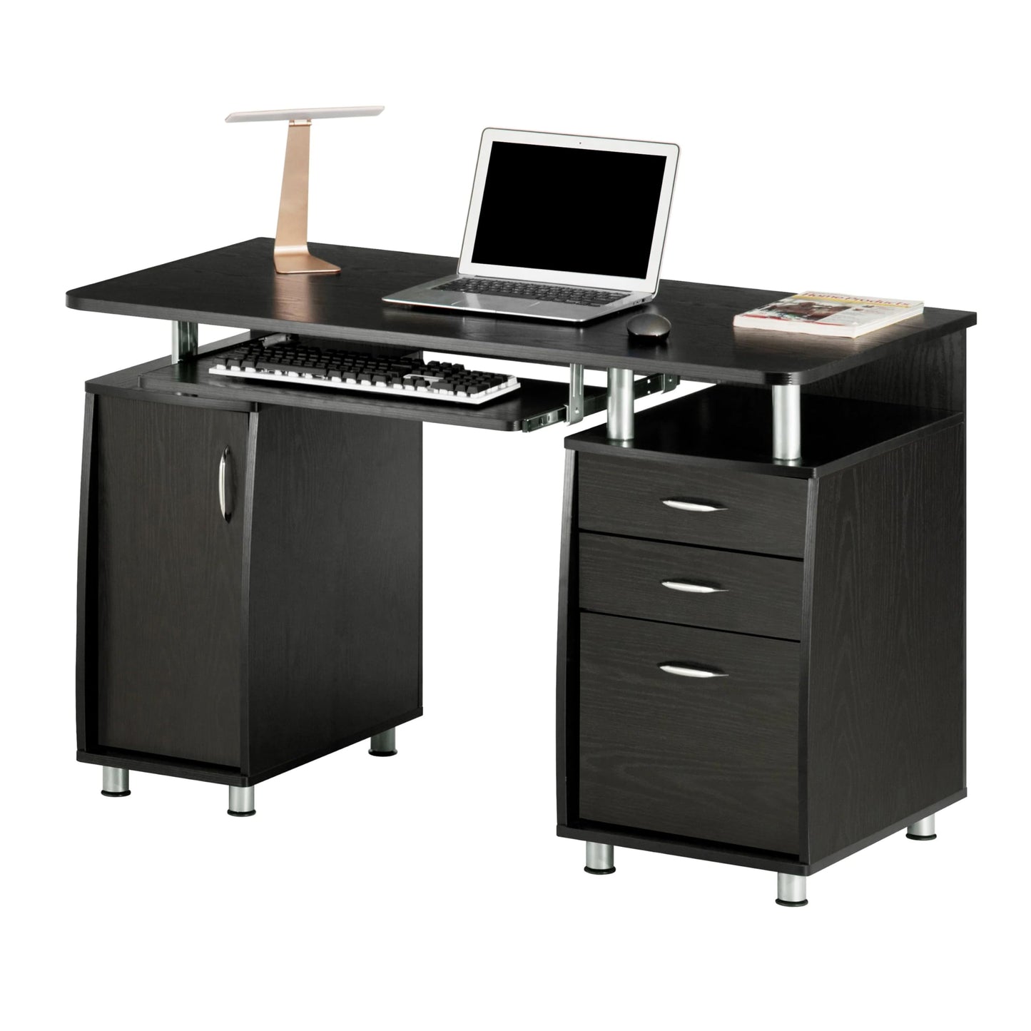 Techni Mobili 48'' W Computer Desk with File Cabinet and Drawers, Storage Cabinet with Removable Shelf and Ventilation for CPU, Home Office Desk or Computer Workstation with Keyboard Tray, Espresso