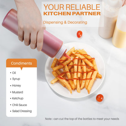 Sopito Squeeze Bottles, 16oz Leak-Proof Wide Mouth Condiment Squeeze Bottles for Liquids Sauces Ketchup Oil, 6 Pack