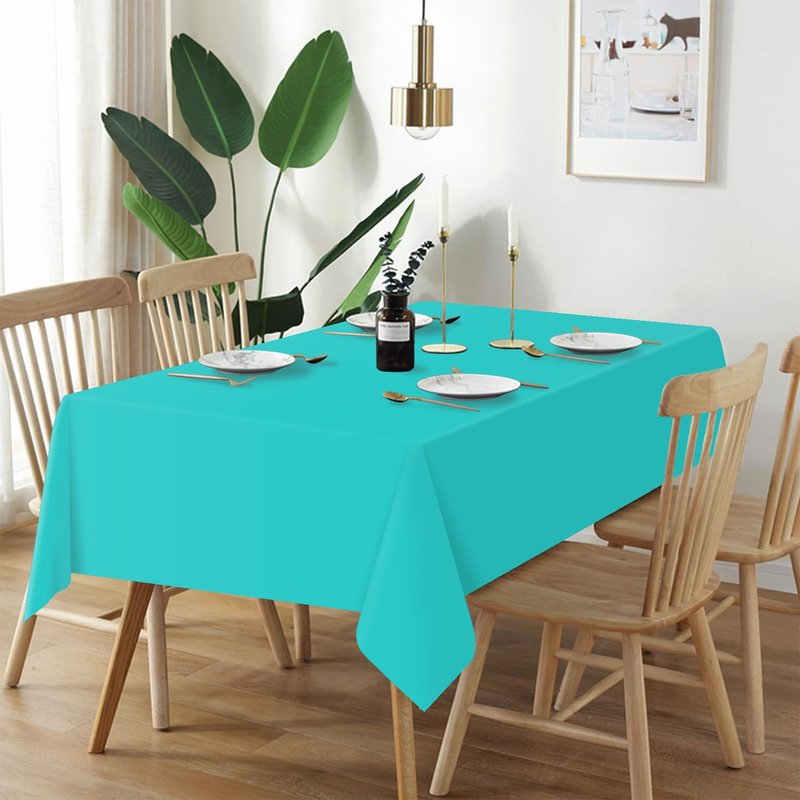 QIKSION Teal Plastic Table Cloth Disposable 6 Pack, 54 x 108 Inch Tablecloths for Easter Party, Summer, Turquoise Rectangle Table Cover