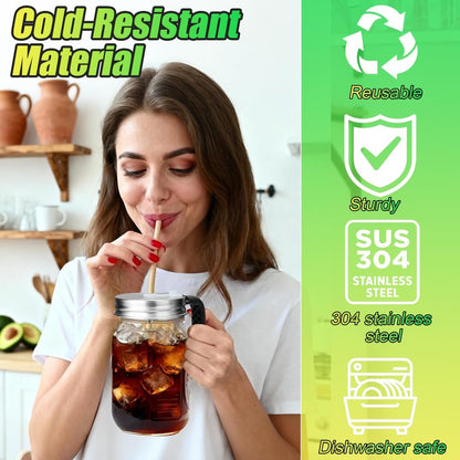 Palksky Mason Jar Lids with Straw Hole & Handle for Regular Mouth Jars, Leak-Resistant Drinking Lids with Extra Silicone Rings, Mason Jar Straw Lids for Iced Coffee, Lemonade, Juice (1 Pack)