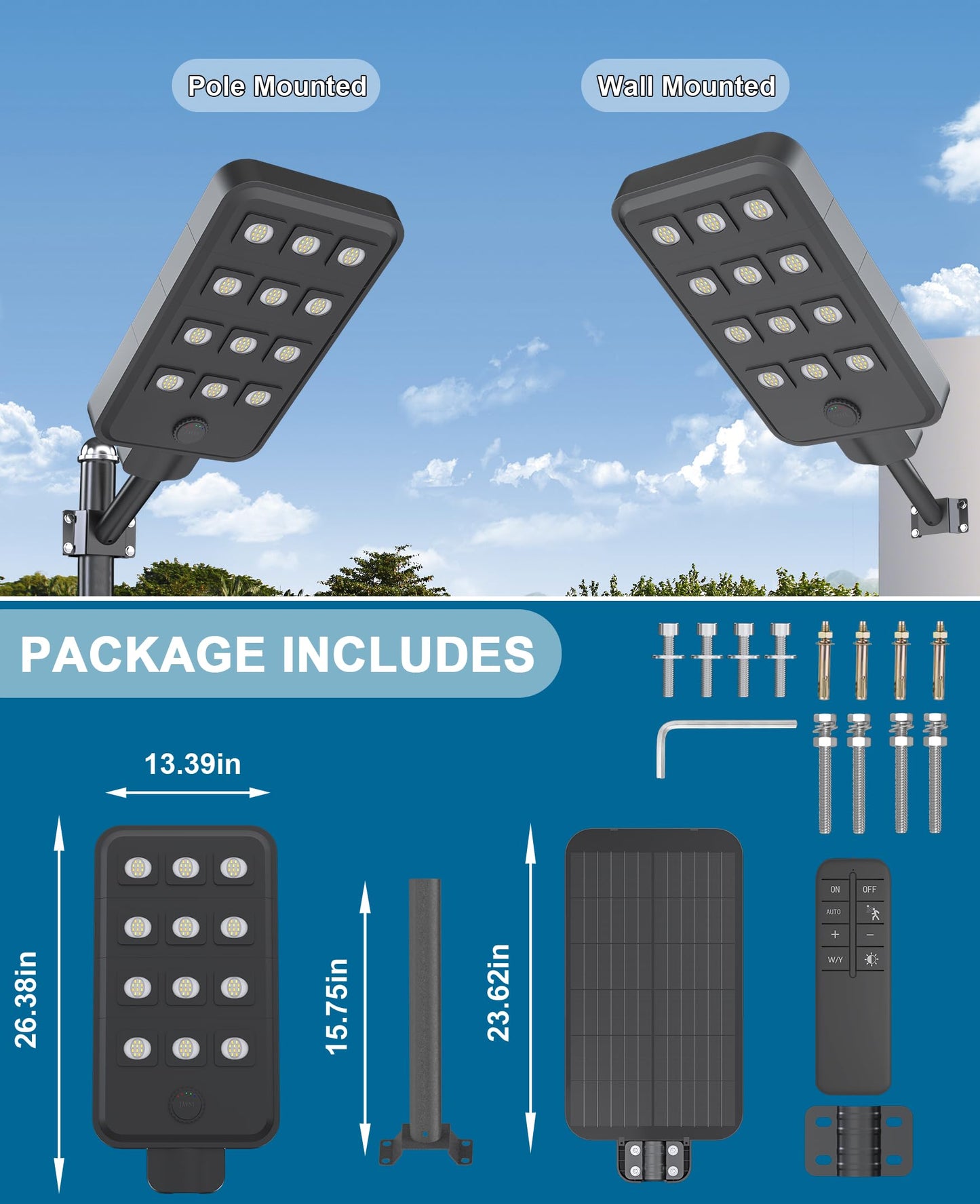 JAYNLT X-13000W Solar Street Lights Outdoor, Ultra-Large 3000K/4000K/6500K Commercial Parking Lot Lights Dusk to Dawn,IP67 Waterproof Solar Power Flood Security Light for Playground,Road