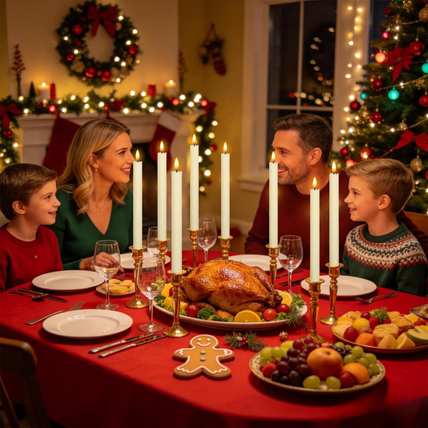 Wondise Ivory Flameless Taper Candles with Timer, 6 Pack Battery Operated LED Flickering 3D Flame Real Wax Candle, Halloween Christmas Thanksgiving Fireplace Decorations