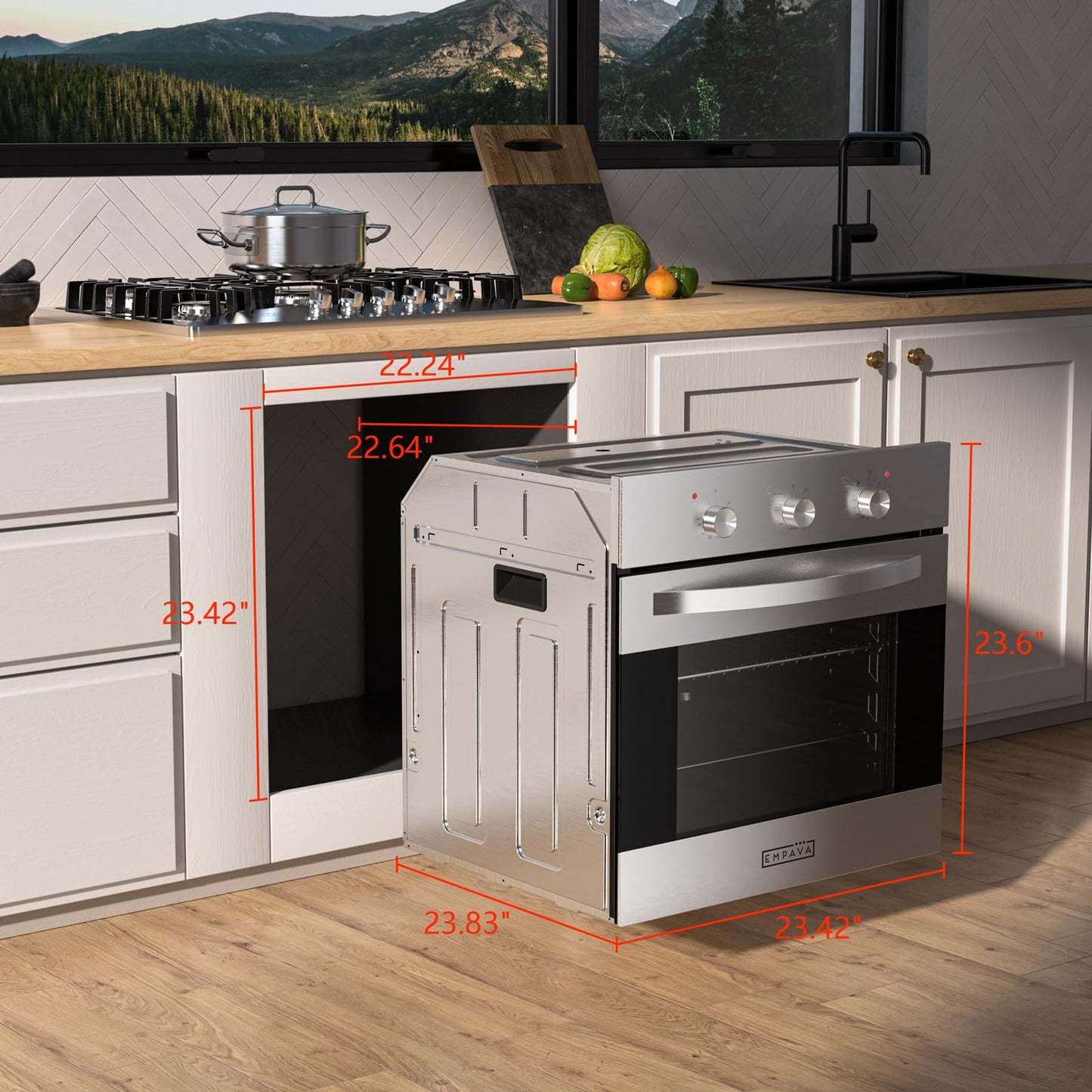 Empava Built-In Electric Single Wall Oven 24 inch with Convection and Rotisserie 6 Cooking Modes, Knob Control, Stainless Steel