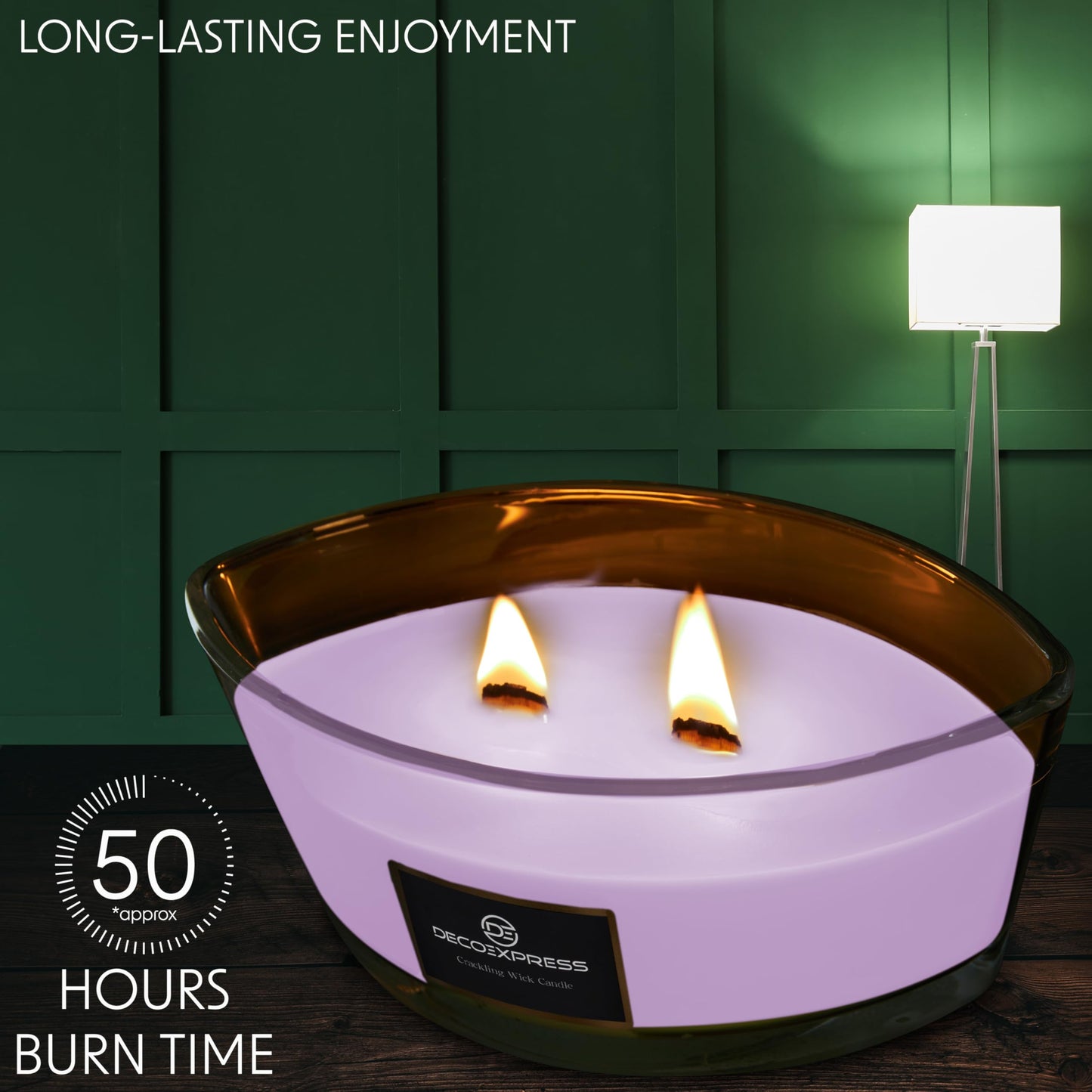 DECO EXPRESS Scented Candles, Crackle Double Wick Candles, Long 50 Hours Burn Time, Home Decor & Gift Ideas (Cherry Blossom)