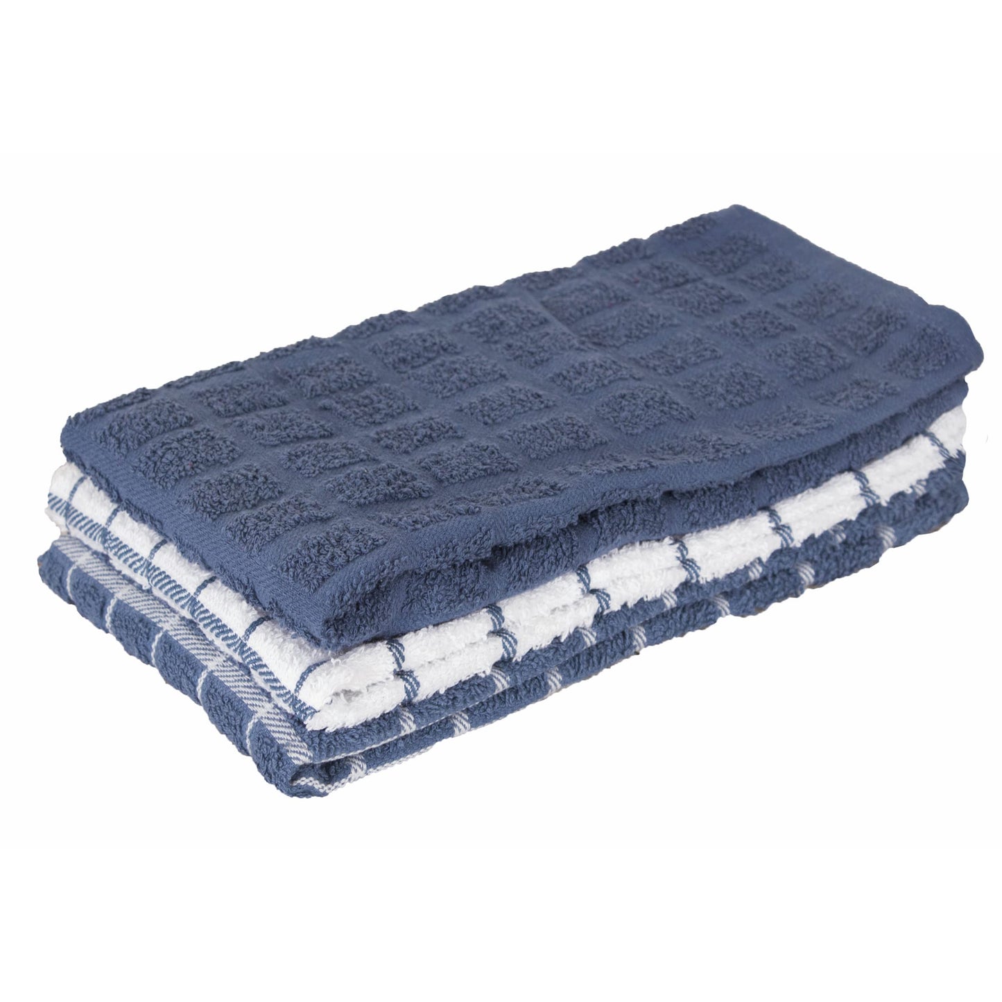 Ritz Premium 100% Cotton Terry Check Kitchen Dish Towels - Highly Absorbent, Super Soft, Long-Lasting, 25"x15", 3-Pack, Federal Blue