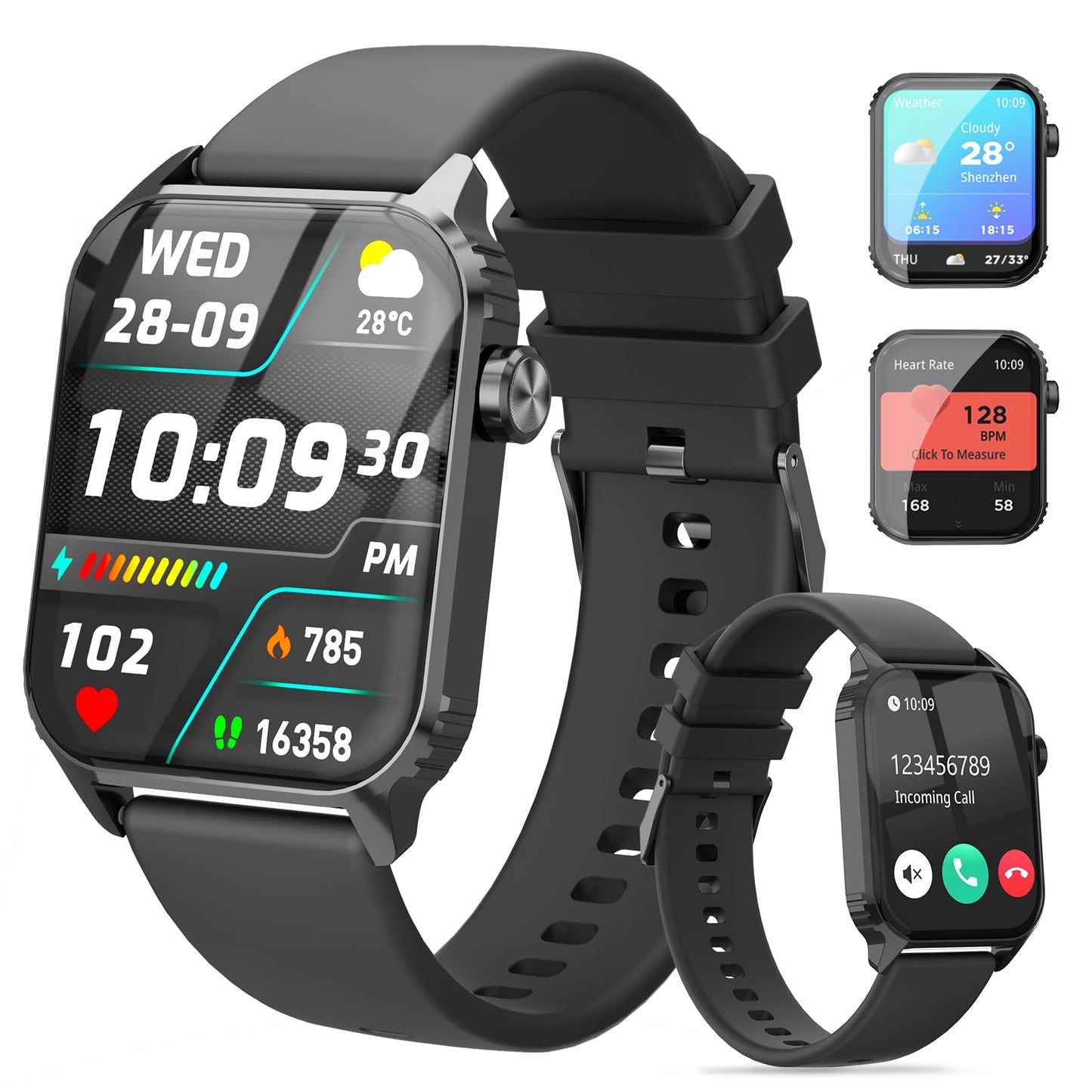 TRAUSI Smart Watches for Women Men, 1.83" HD Smartwatch with 120 Sports Modes, IP67 Waterproof, Bluetooth Call and Music Control；Heart Rate and Sleep Monitor (Black)