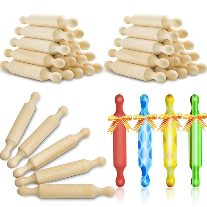 Suclain 30 Pcs Wooden Mini Rolling Pin Long Kitchen Baking Small Dough Rolling Pin for Children Fondant Pastry Pizza Crafting and Imaginative Play for Halloween and Christmas Presents (6 Inches)