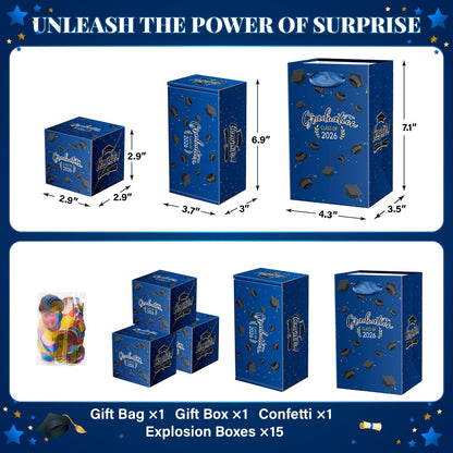 Lyforpyton 2026 Graduation Surprise Explosion Gift Box , DIY Grad Cash Folding Bouncing Gift Box , 15 Pcs Graduation Pop Out Folding Bounce Money Gift Box with Confetti , Suitable for Party Gifts for Graduates ( Blue )