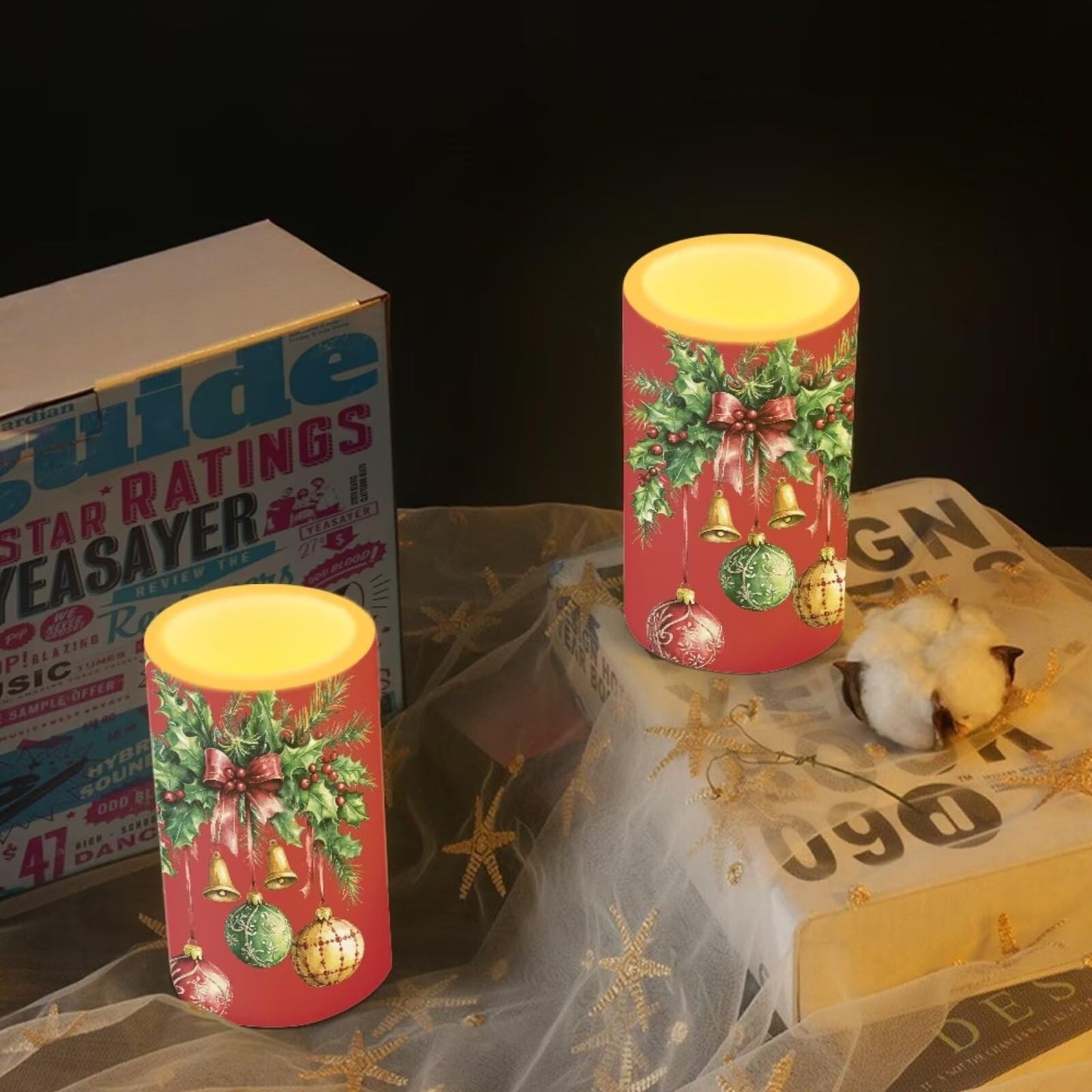 Luarisgur Christmas Decor Flameless Candles Battery Candles with Remote Control Red LED Pillar Candles Electric Fake Plastic Candles for Home Room Bedroom Xmas Holiday Decorations Set of 2