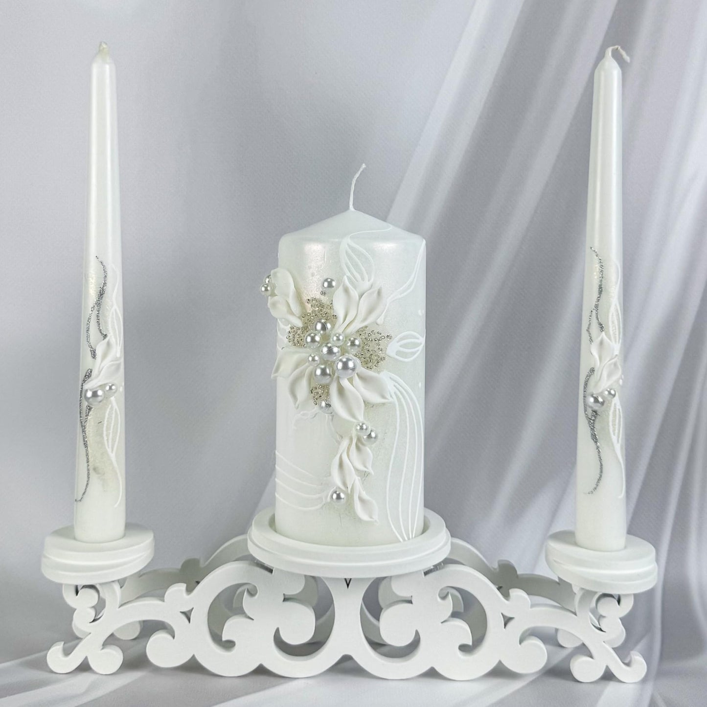 Magik Life Unity Candle Set - Wedding Ceremony & Reception – 6” Pillar & Two 10” Taper Candles – Long Burning Unity Candles for Marriage Ritual – Handmade in USA – Royal White