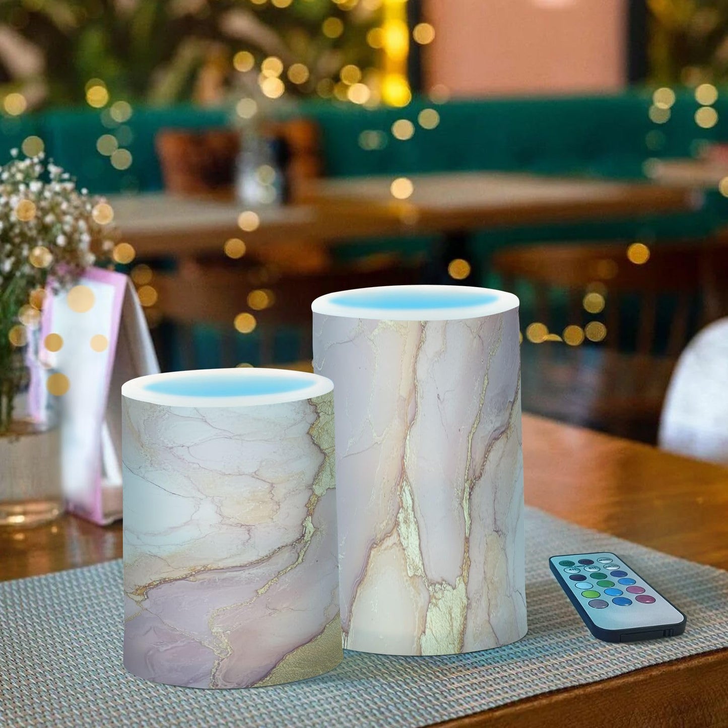 Zathe Flameless Candles Remote Flameless Candles Set for Fireplace Marble Blush Neutral