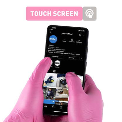 OKIAAS Black/Pink Vinyl Gloves Disposable Latex Free, Food Safe, Powder Free, 5 Mil Thickened for Cooking, Cleaning, Food Prep, Baking, Hair Dye, Tattoo, Medium, 50 Count