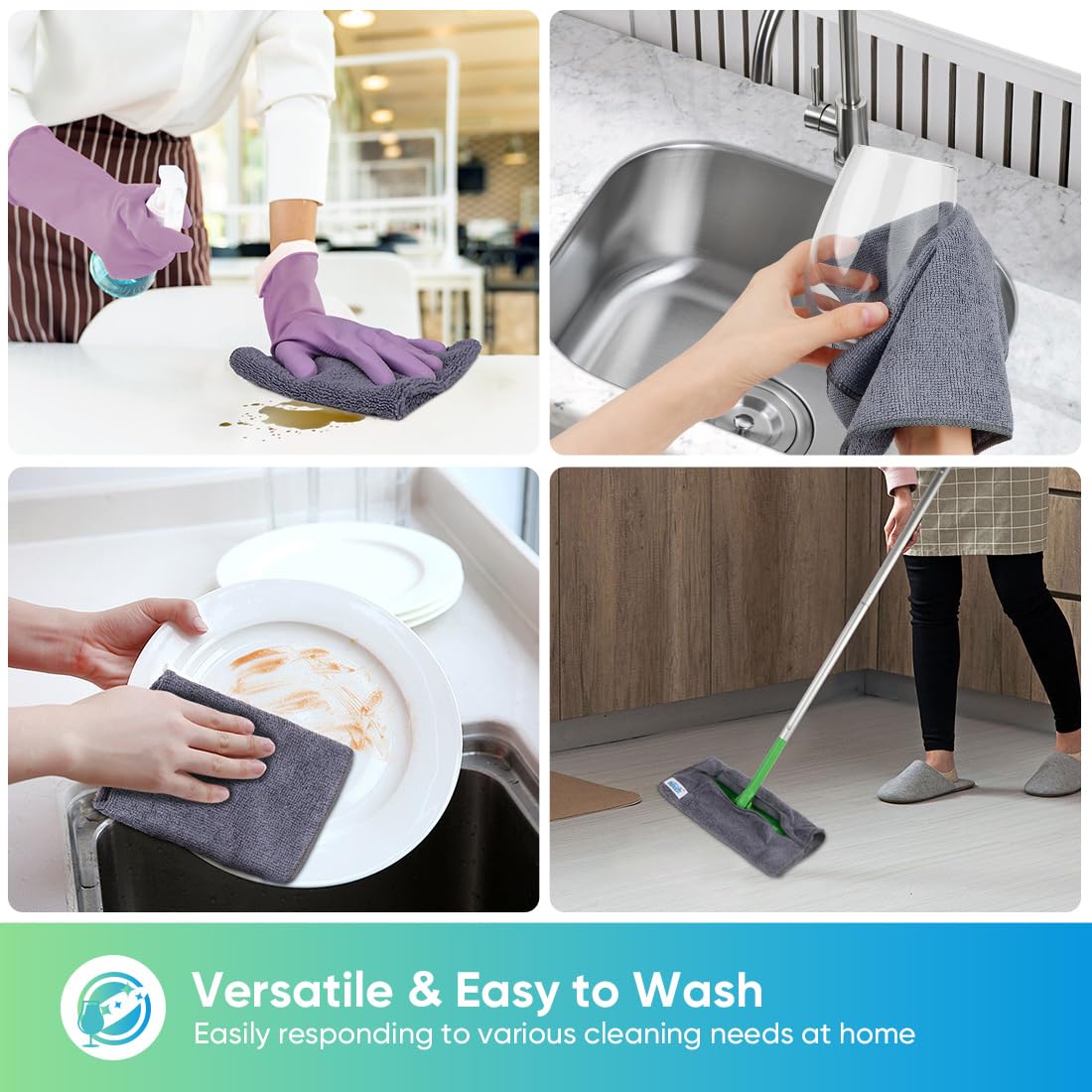 HOMEXCEL Grey Microfiber Cleaning Cloth, 12 Pack Premium Microfiber Towels for Cars, Lint Free, Scratch-Free, Highly Absorbent, Reusable Cleaning Rags for Car, Household, Kitchen, Window, 11.5"X11.5"