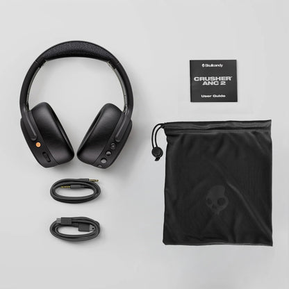 Skullcandy Crusher ANC 2 Wireless Over-Ear Bluetooth Headphones with Multi-Sensory Bass, Active Noise Cancelling, Up to 60 Hours Battery, Microphone for iPhone Android - Black/Asphalt
