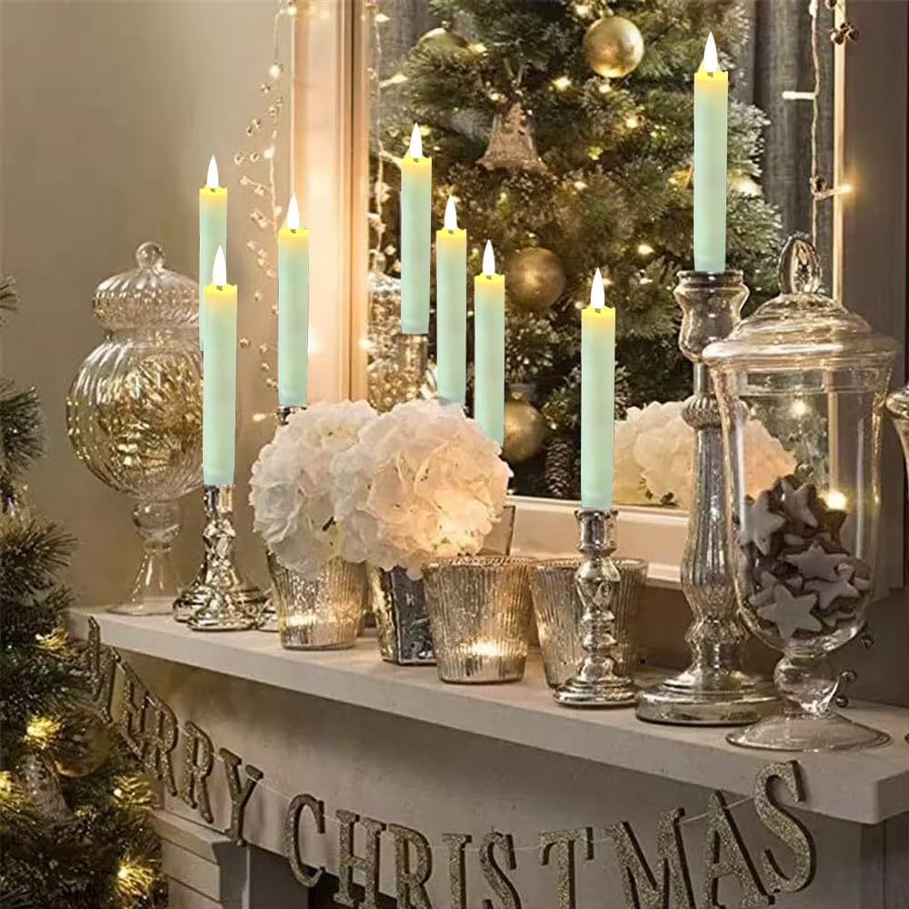 Houdlee 12 Packs Flameless Taper Candles Battery Operated Fake 6.3 Inch Long Candle Light LED Flameless Candlesticks Flickering Tapered for Wedding, Halloween, Christmas No Remote