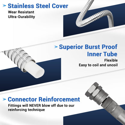 75 FT Stainless Steel Garden Hose – Heavy Duty 304 Metal Hose, 500+ PSI Burst Strength, No-Kink, Dog Bite & Puncture Resistant, Swivel-End Fittings, 8-Mode Nozzle for Large Gardens, Outdoor Use