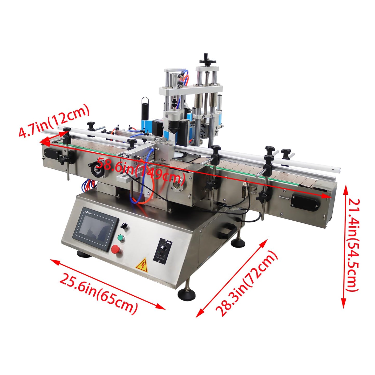 HayWHNKN Fully Automatic Labeling Machine for Square Round Bottle with Chain Plate Conveyor Belt Label Applicator for 2.4-3.9inch Diameter Bottle Ajudstable Speed 110v