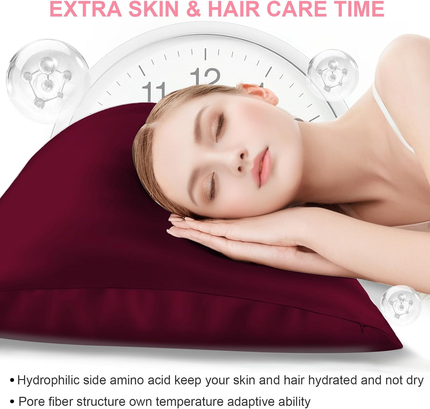 Skiennix Mulberry Silk Pillowcase Set - 2 Standard Size Cases with Hidden Zipper | Smooth, Soft & Breathable in Burgundy Red