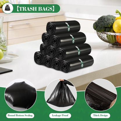 800 Counts 4 Gallon Trash Bag Drawstring Small Trash Bags, Thick Pre-separated Garbage Bags, Trash Bin Liners, Suitable for bathroom, kitchen, bedroom, office (Black)