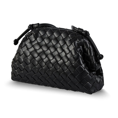 Huralona Dressy Pleated Vegan Leather Clutch Purse Woven Soft Cloud Dumpling Clutch Bag for Women PU Evening Purse Handbag (Black)